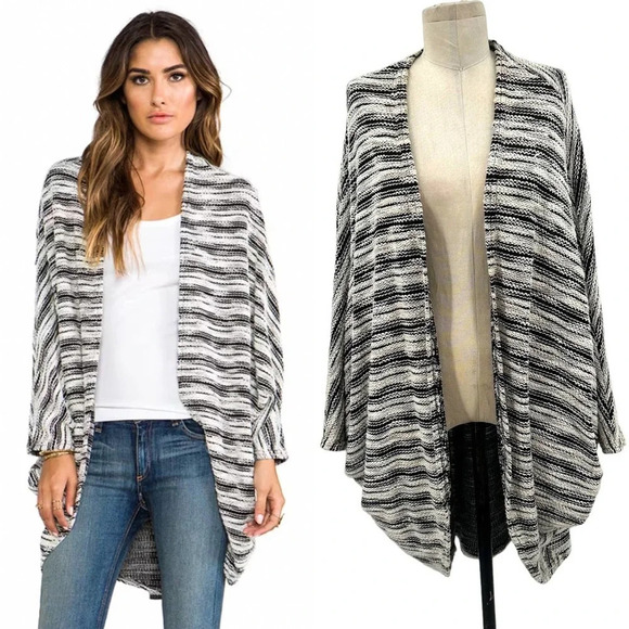 Michael Lauren Easton Slub Draped Cardigan Sweater Shrug Gray Black One Size - Picture 1 of 10